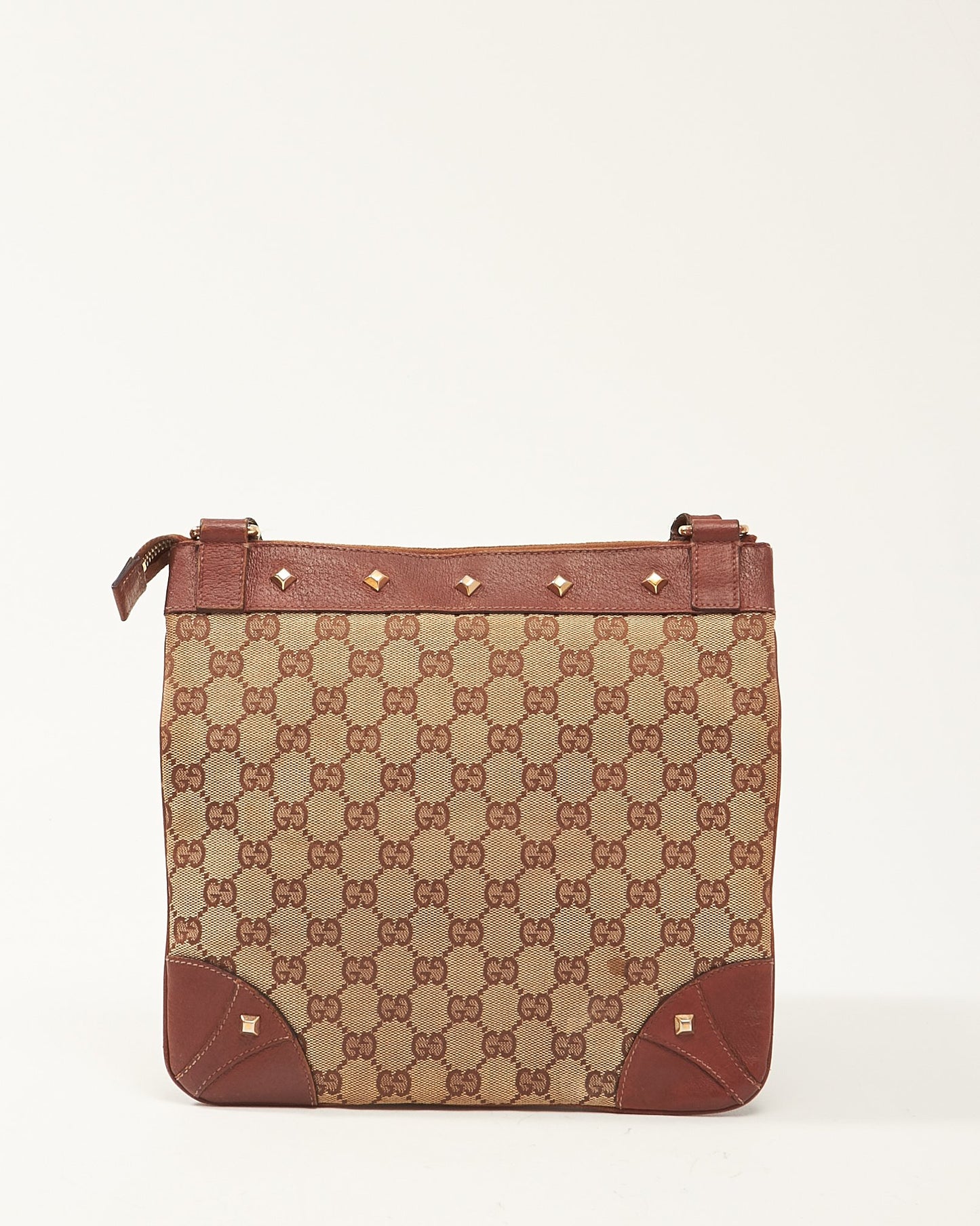 Gucci Brown GG Monogram Canvas Studded Crossbody Bag