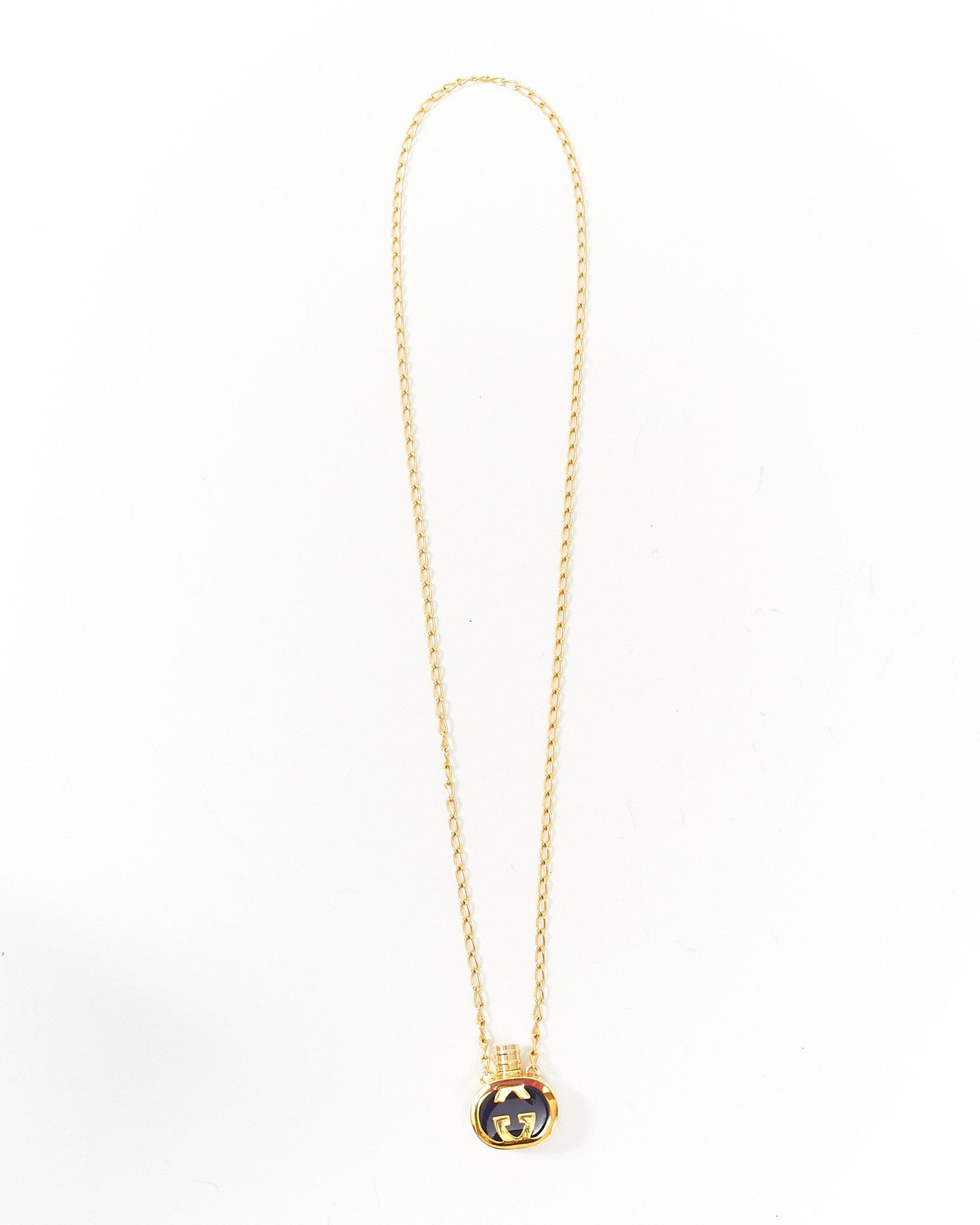 Gucci Gold/Blue Perfume Pendant Necklace