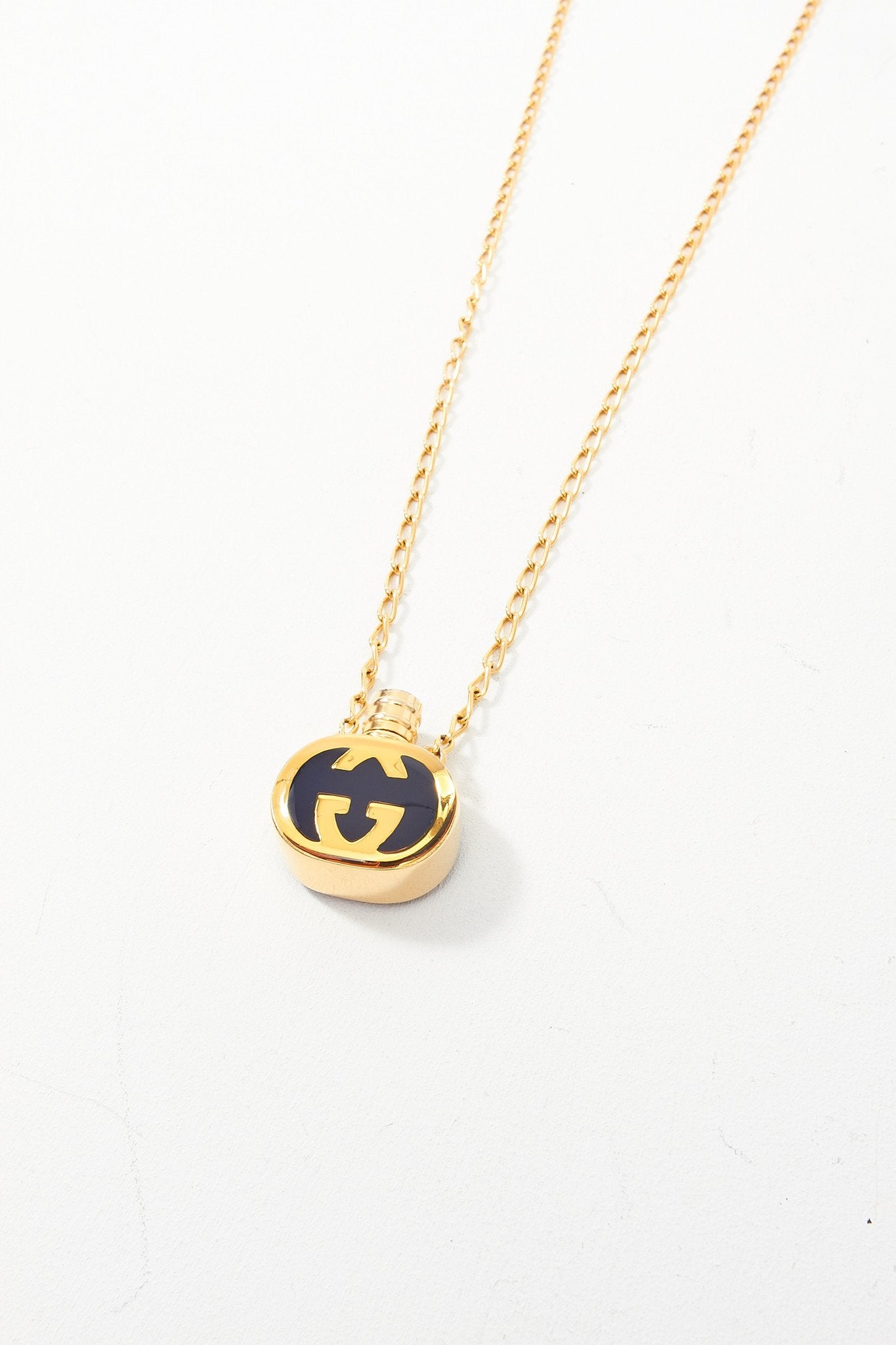 Gucci Gold/Blue Perfume Pendant Necklace