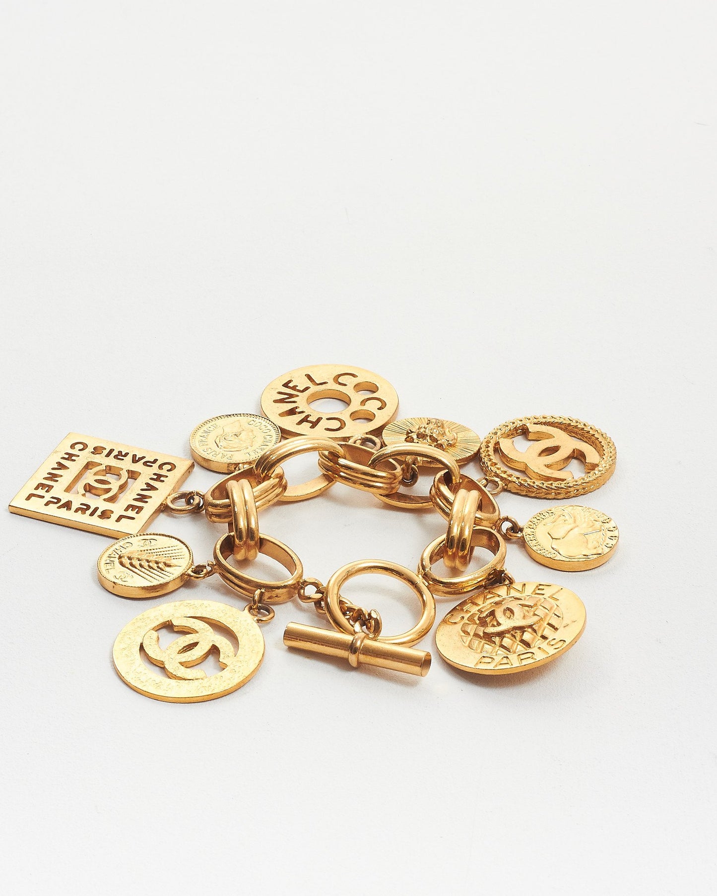 Chanel Vintage Gold Logo Charm Collection 27 Bracelet