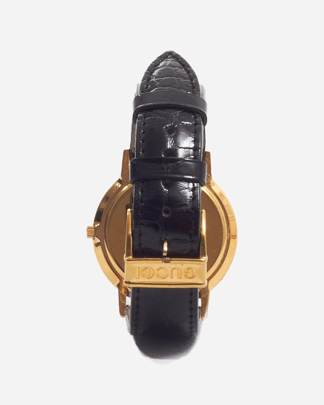 Gucci Vintage Gold / Black Alligator Leather Band Watch