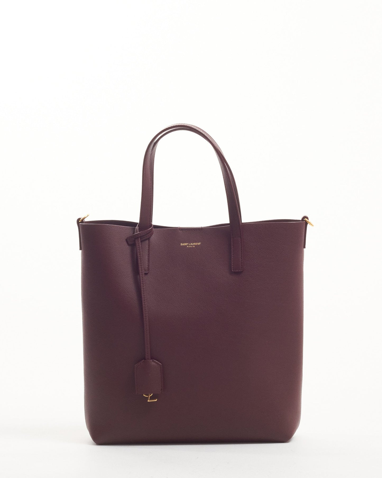 Saint Laurent Burgundy Leather North/South Shopping Tote