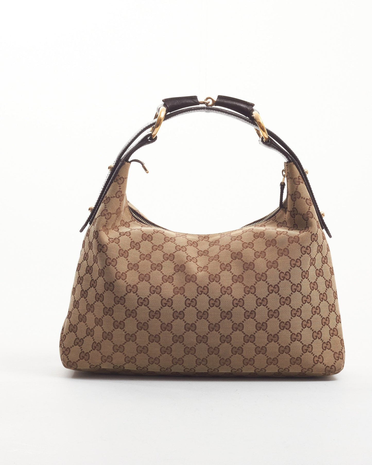 Gucci Brown GG Canvas Small Horsebit Hobo Shoulder Bag