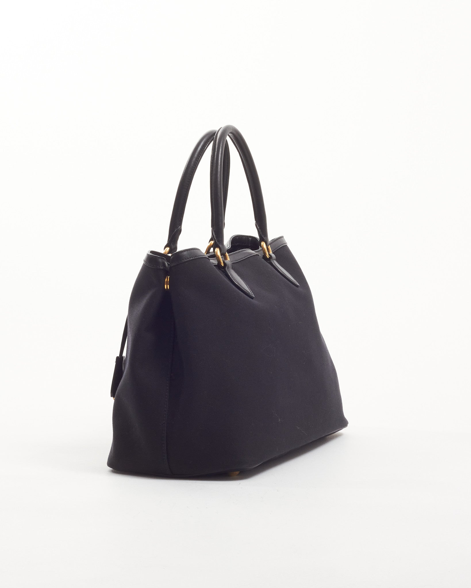 Prada Black Canvas Logo Bow Tote Bag