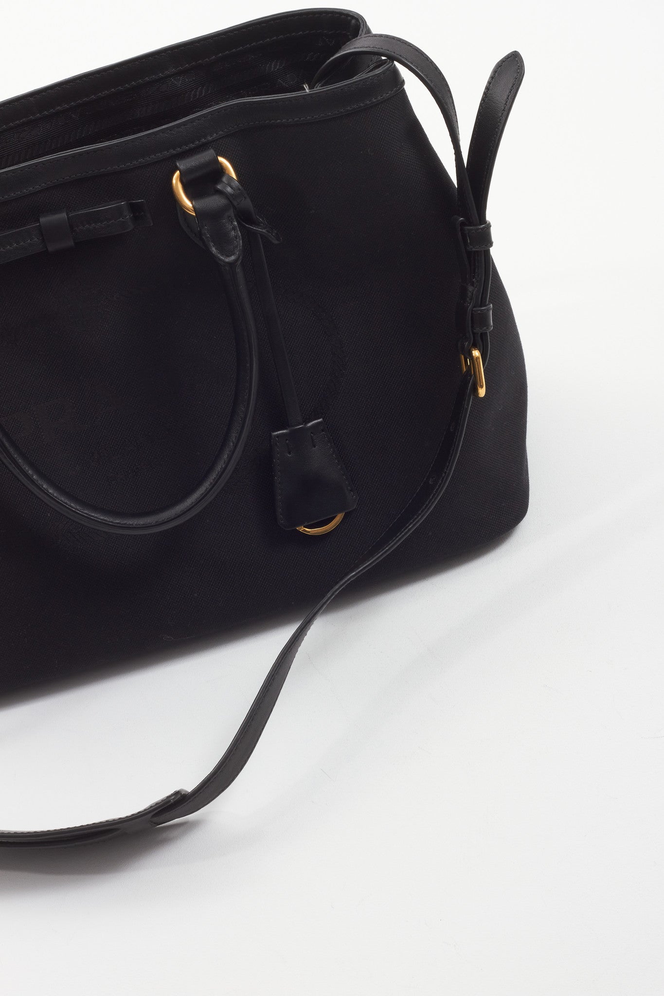 Prada Black Canvas Logo Bow Tote Bag