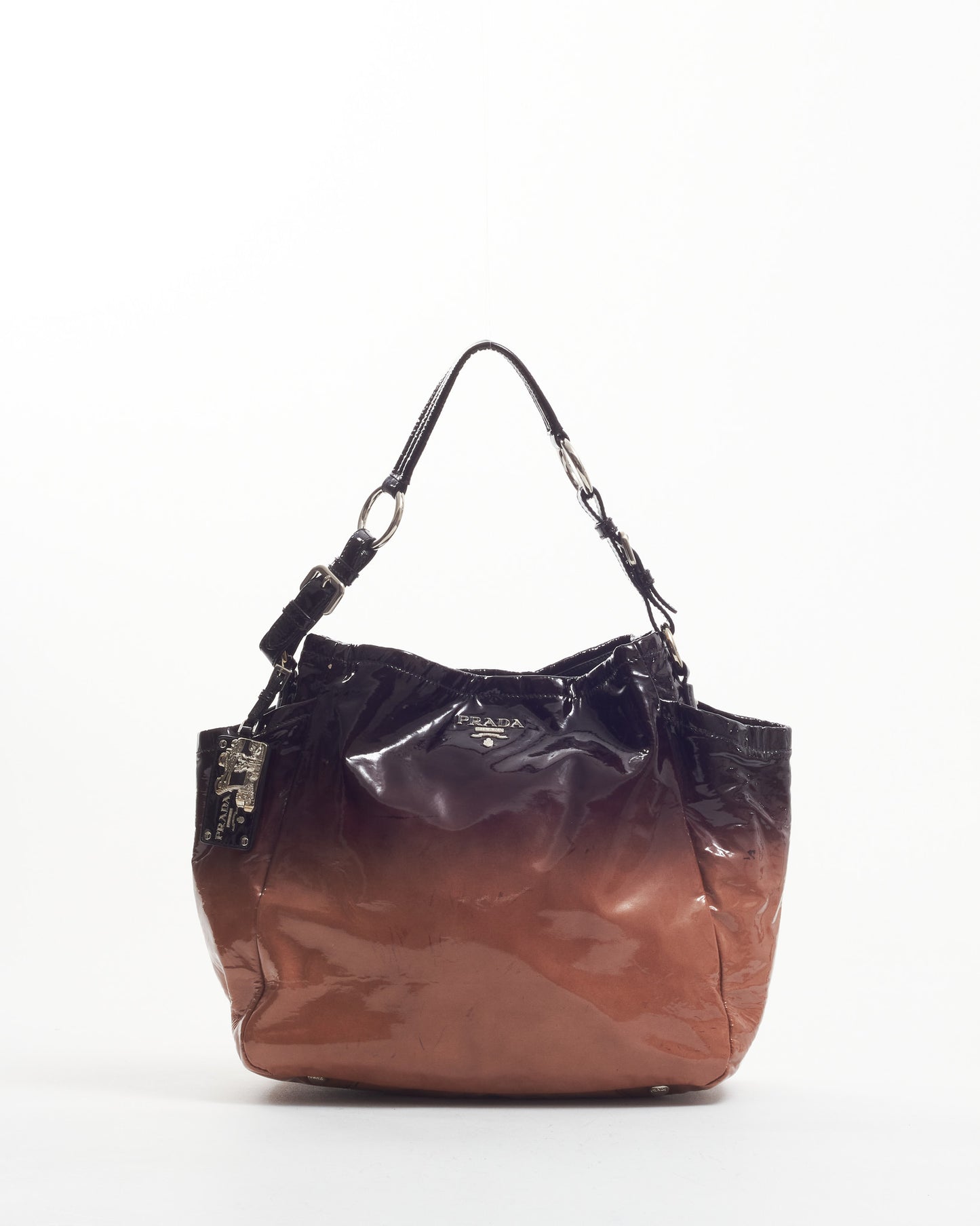 Prada Beige/Black Ombré Patent Leather Tote Bag