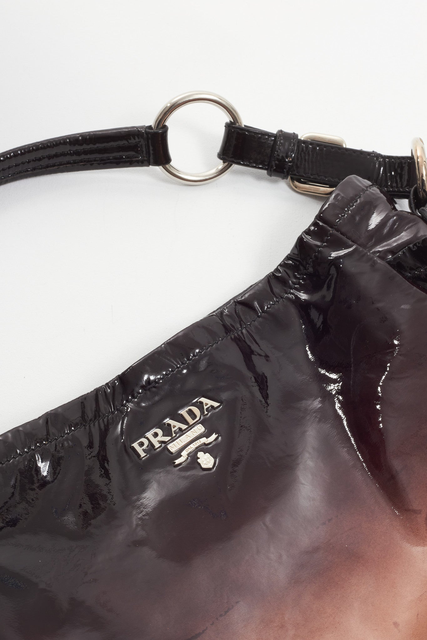 Prada Beige/Black Ombré Patent Leather Tote Bag