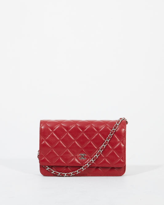 Chanel Red Lambskin Leather SHW Wallet On chain