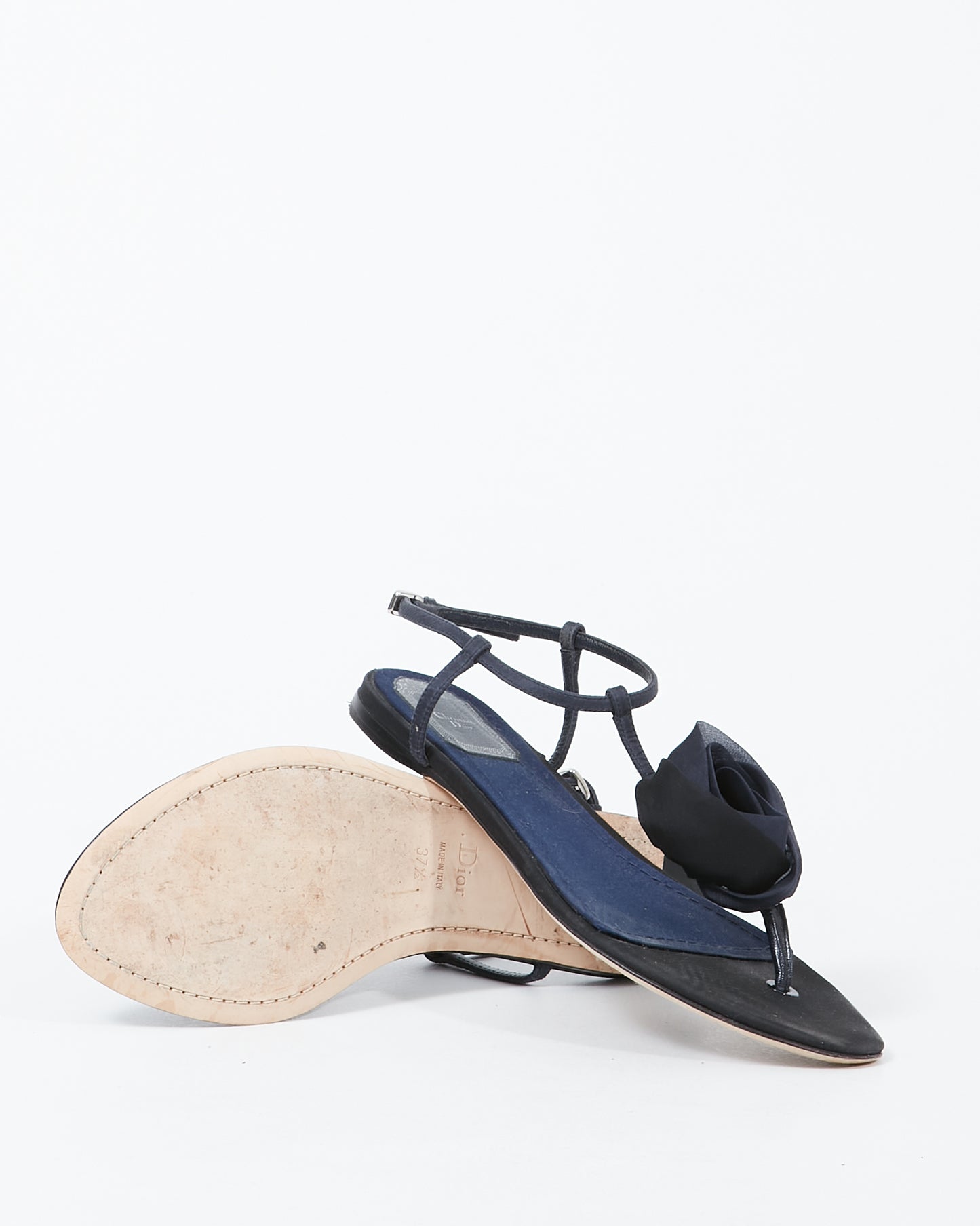 Dior Navy Satin Strap Sandal - 37.5