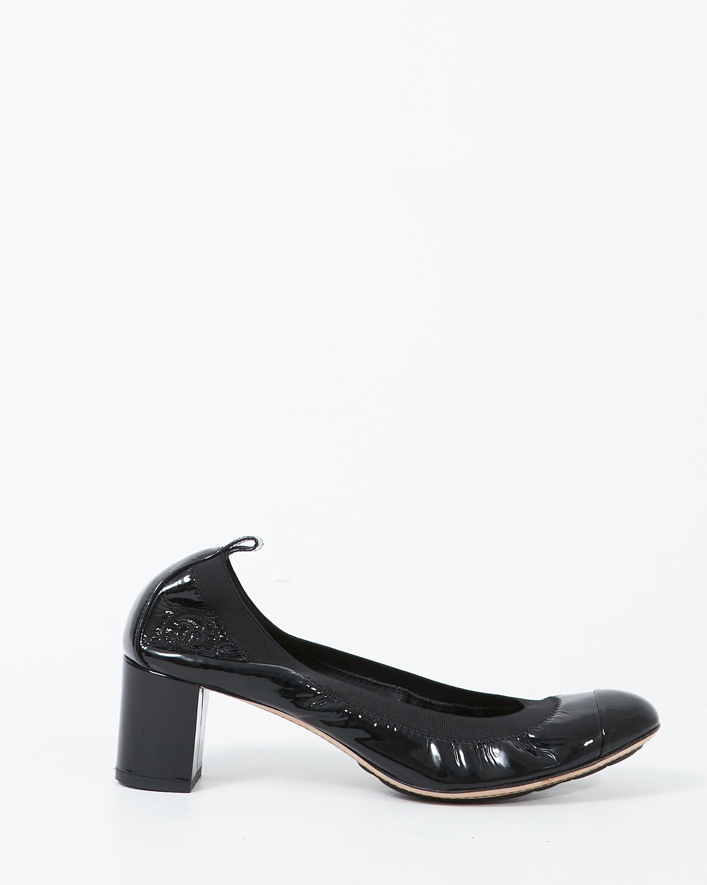 Chanel Black Patent Rounded Tip Pumps - 38.5