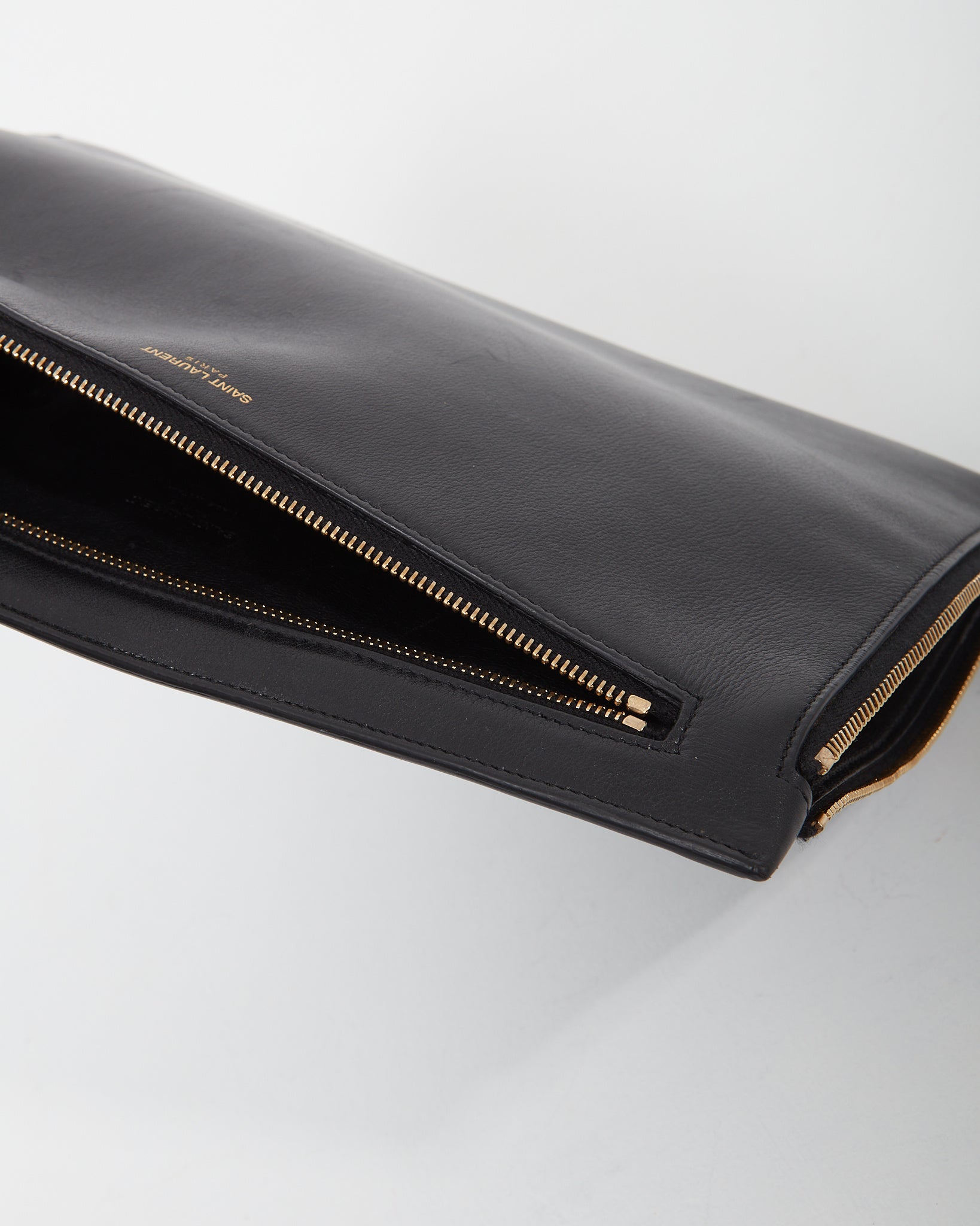 Saint Laurent Black Leather Zipper Pouch