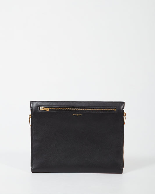 Saint Laurent Black Leather Zipper Pouch