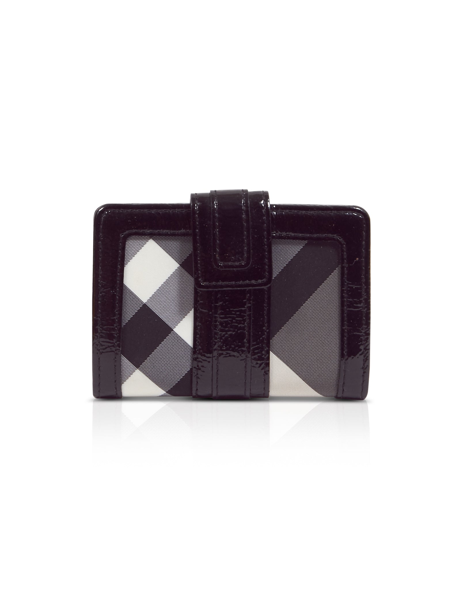 Burberry Black Patent Nova Check Card Holder/Wallet