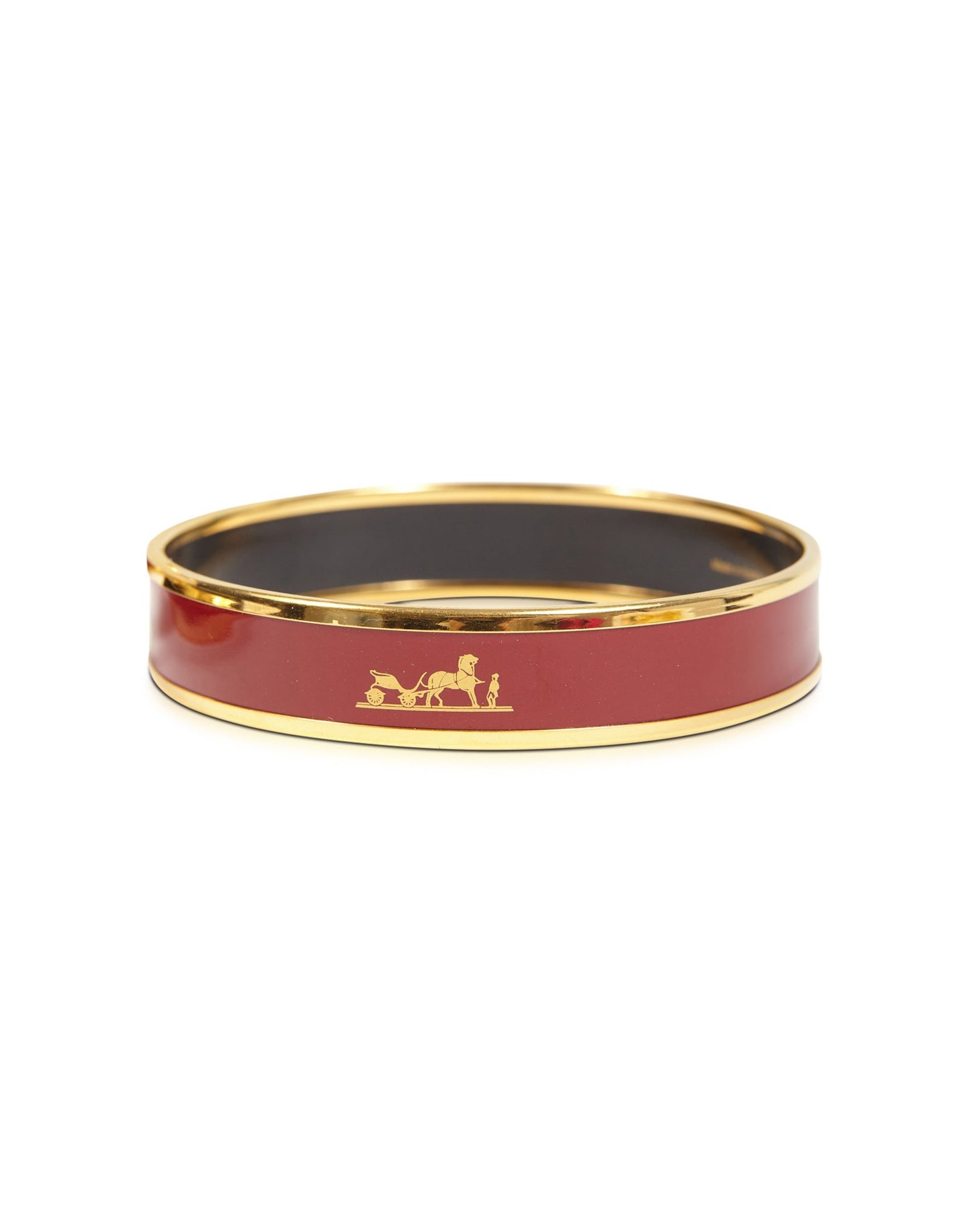 Hermès Red Logo Enamel Gold Plated Bangle Bracelet