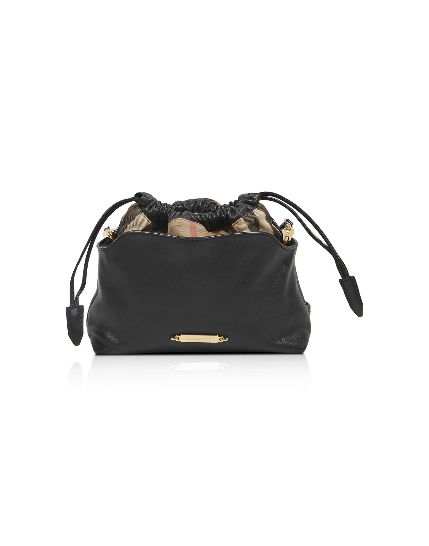 Burberry Black Leather and Check Little Crush Drawstring Shoulder Bag