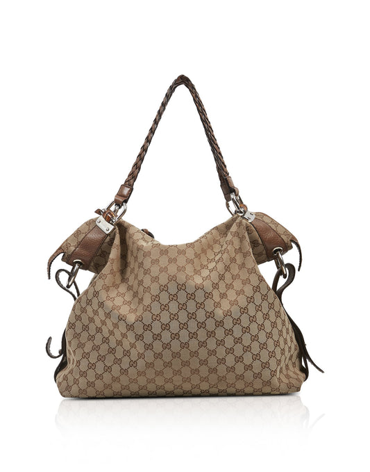 Gucci Brown GG Supreme Canvas Bamboo Bar Tote