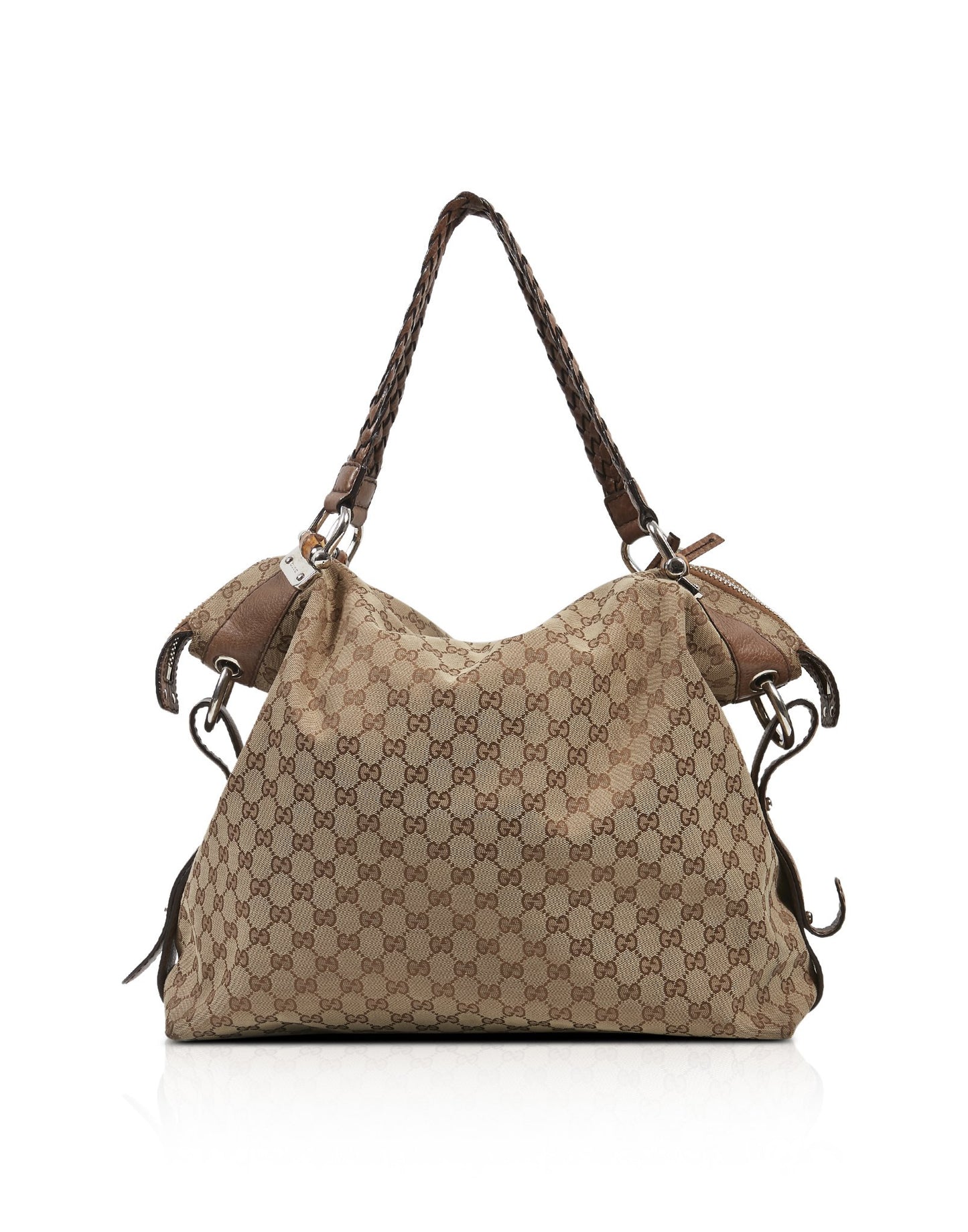 Gucci Brown GG Supreme Canvas Bamboo Bar Tote