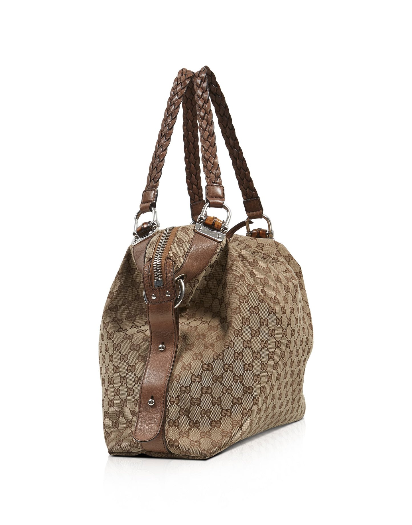 Gucci Brown GG Supreme Canvas Bamboo Bar Tote