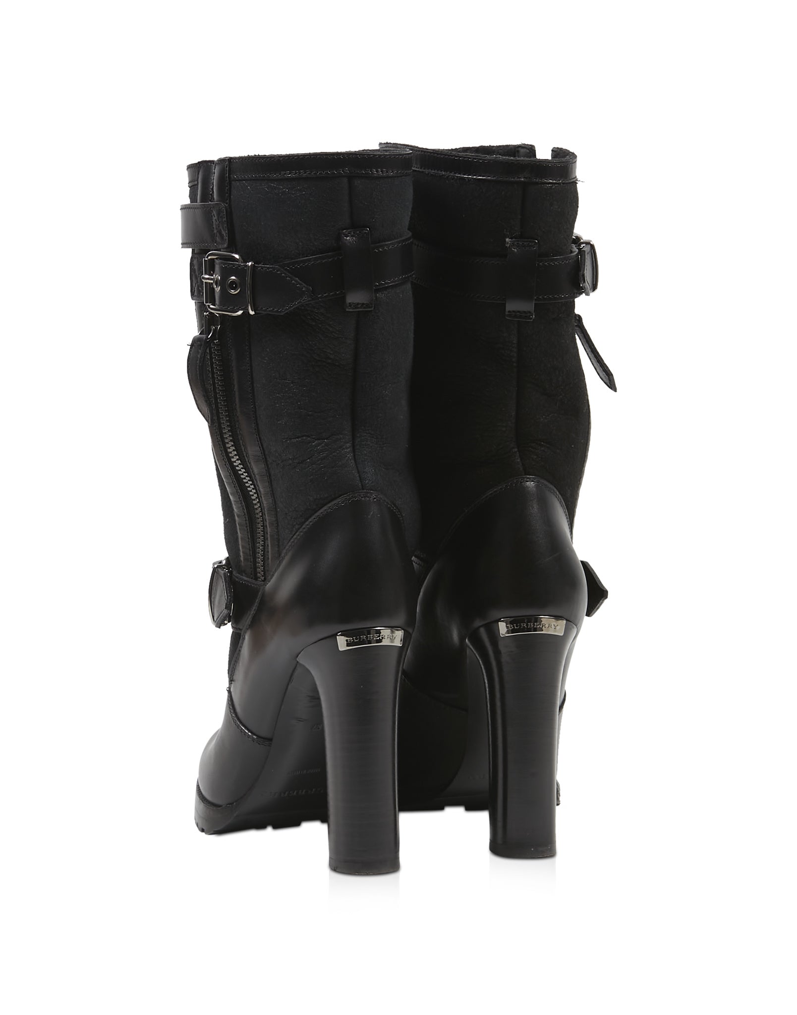 Burberry Black Leather Shearling Boots - 37