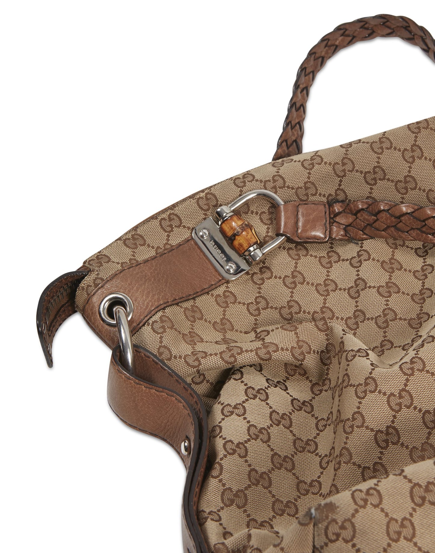 Gucci Brown GG Supreme Canvas Bamboo Bar Tote