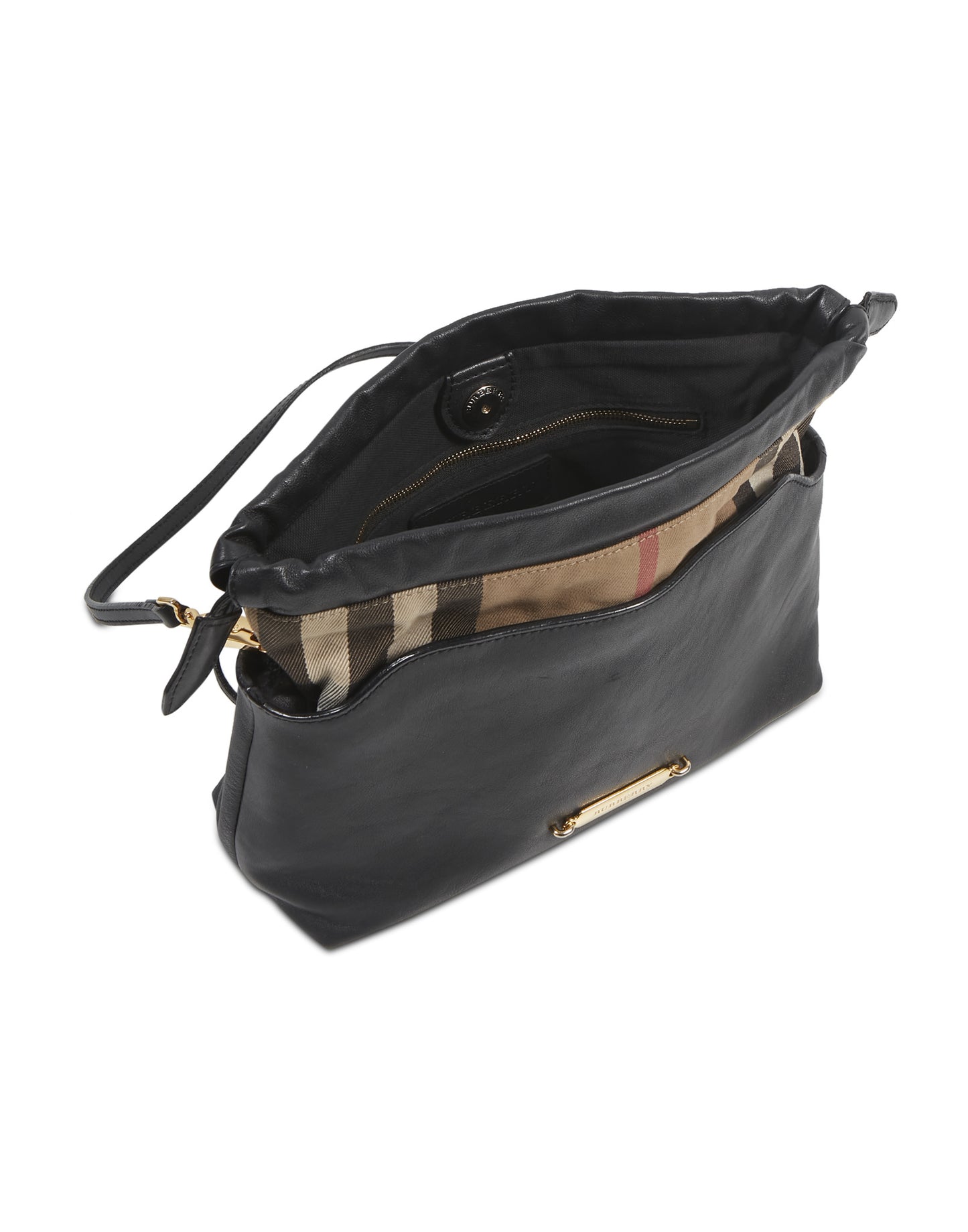 Burberry Black Leather and Check Little Crush Drawstring Shoulder Bag