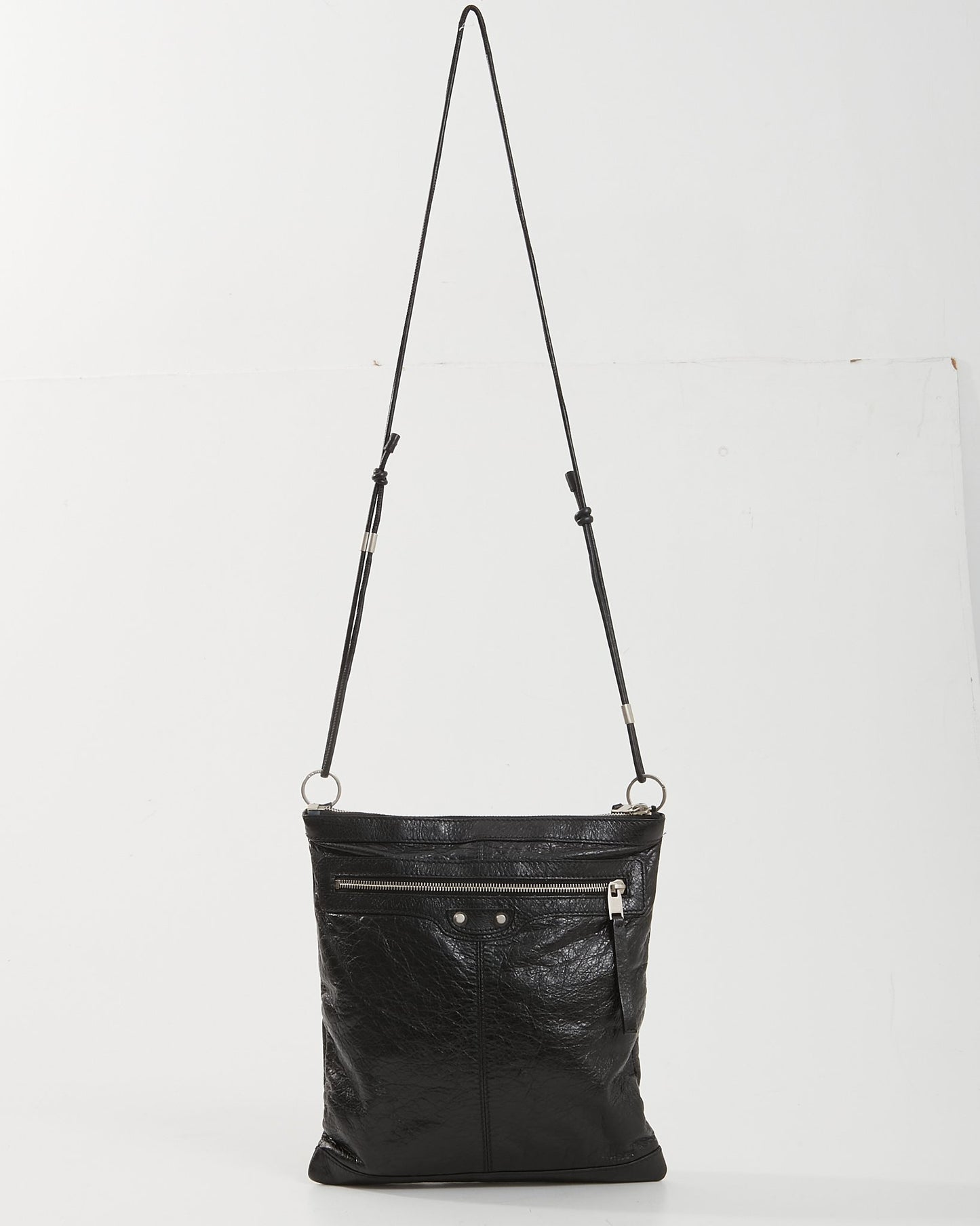 Balenciaga Black Crinkled Leather City Crossbody Bag