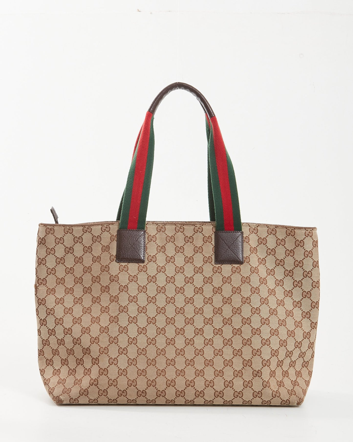 Gucci Brown Canvas Web Handle Diaper Zipper Tote Bag