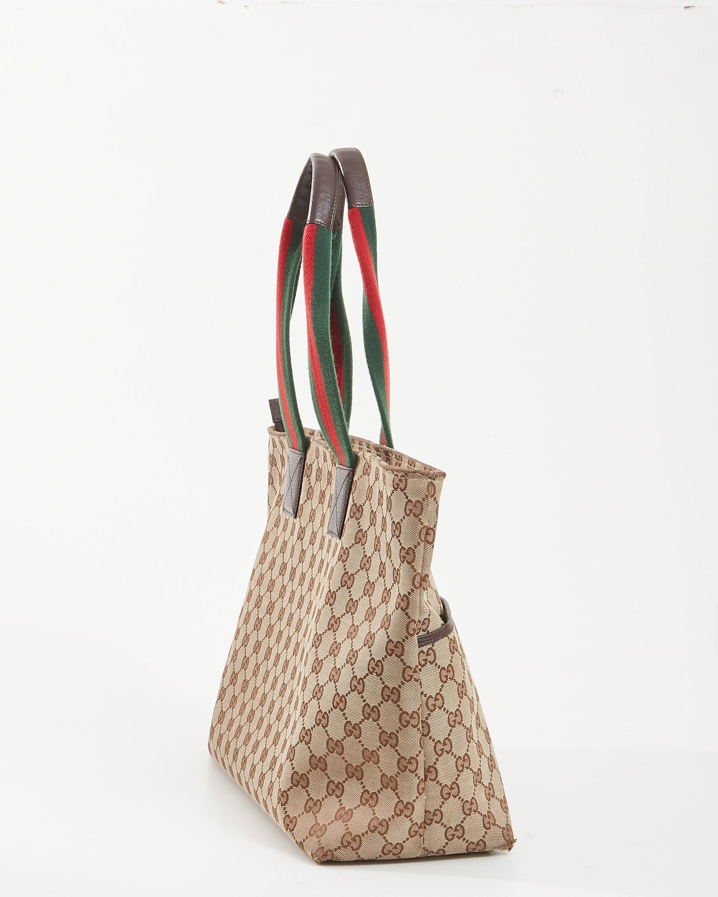 Gucci Brown Canvas Web Handle Diaper Zipper Tote Bag