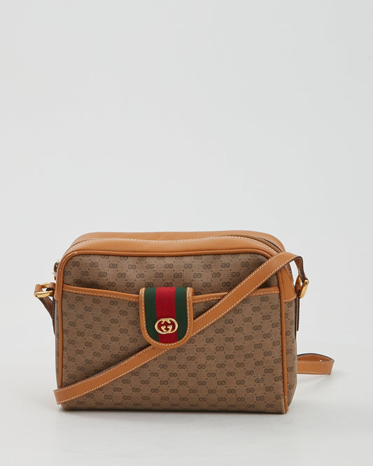 Sac à bandoulière en toile enduite Gucci Tan Vintage Micro GG