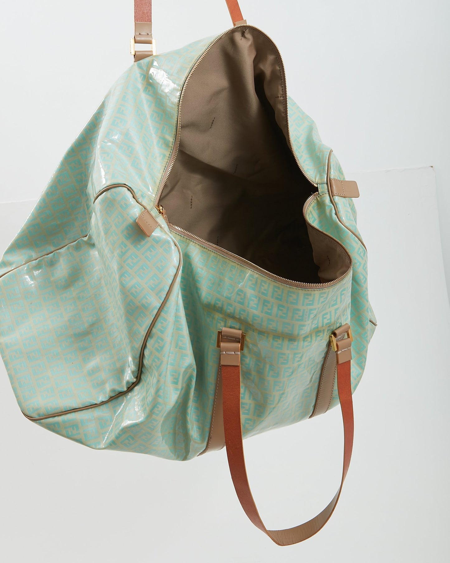 Sac de voyage en toile enduite turquoise Fendi