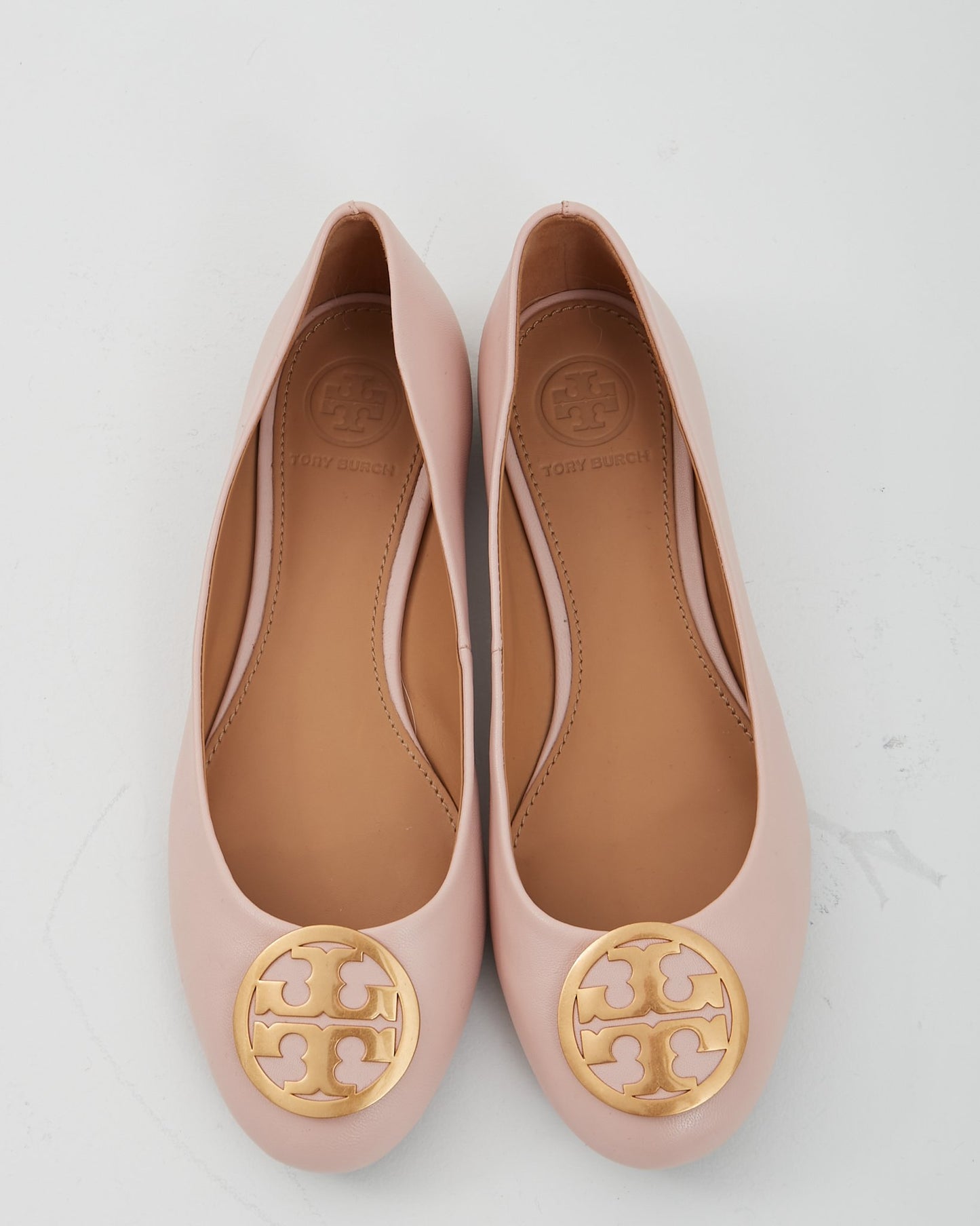 Tory Burch Pink Leather Gold Logo Flats - 35.5