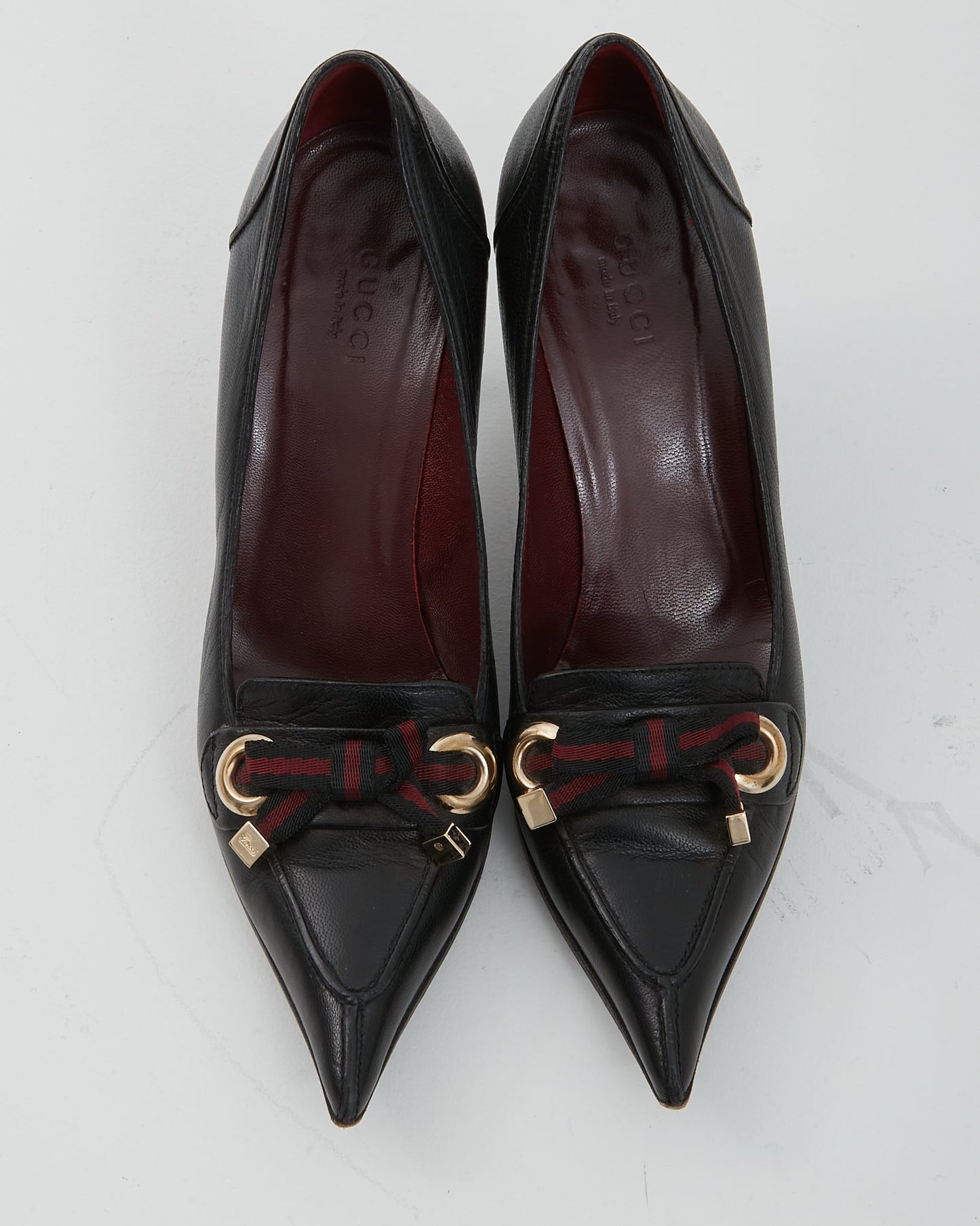 Gucci Black Vintage Leather Point Toe Web Pumps - 6