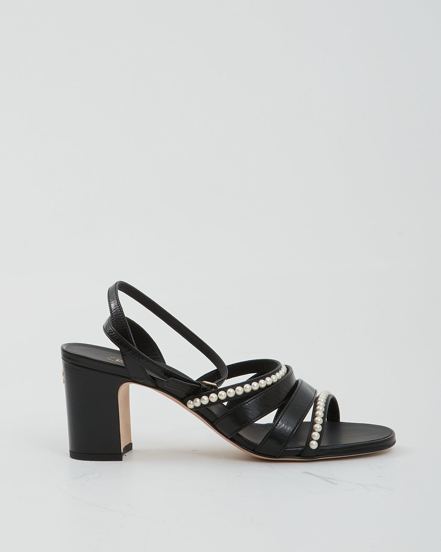 Chanel Black Leather With Pearls Strap Sandal Heel - 39.5