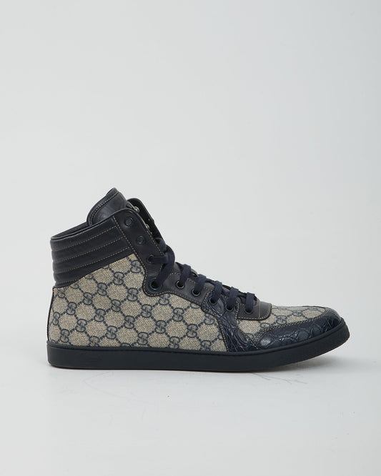 Gucci Navy Canvas/Croc Leather GG High Top Sneaker - 12