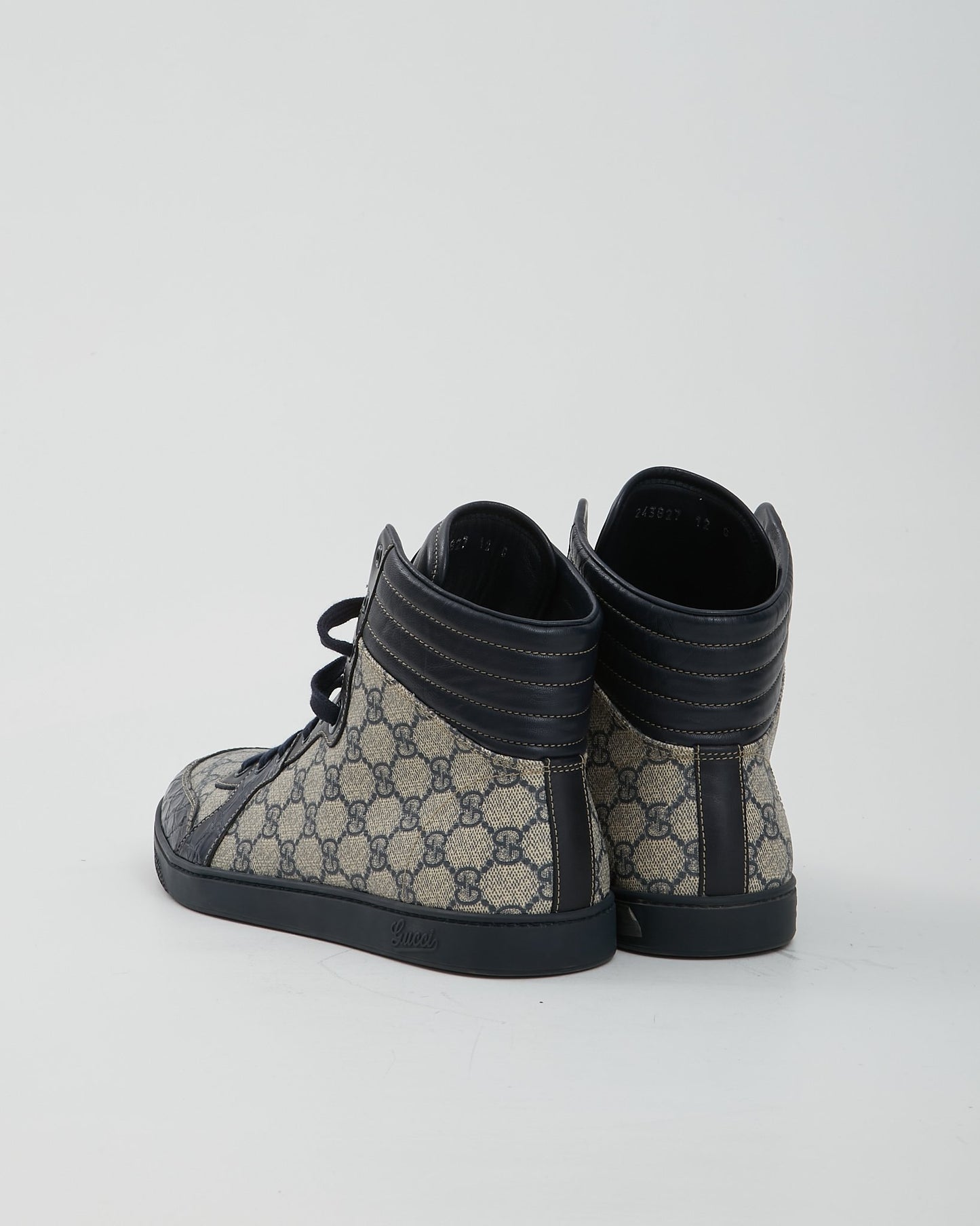 Gucci Navy Canvas/Croc Leather GG High Top Sneaker - 12