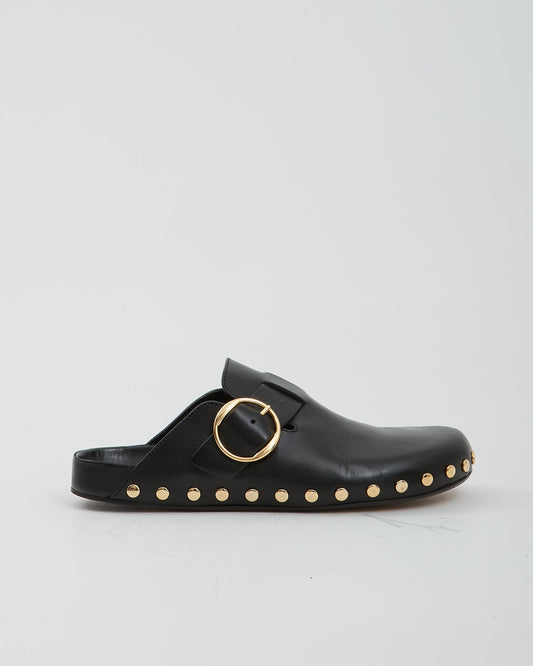 Isabel Marant Black Leather Studded Slip On Clogs - 41