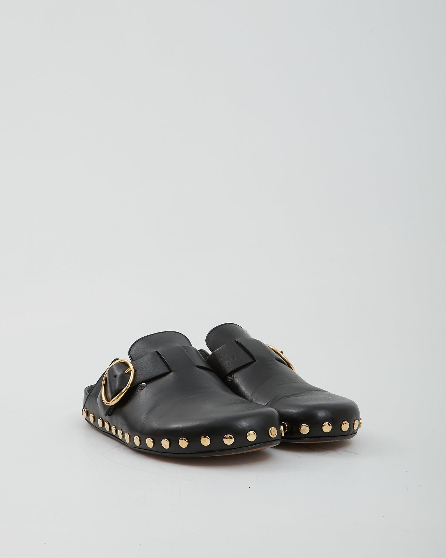 Isabel Marant Black Leather Studded Slip On Clogs - 41