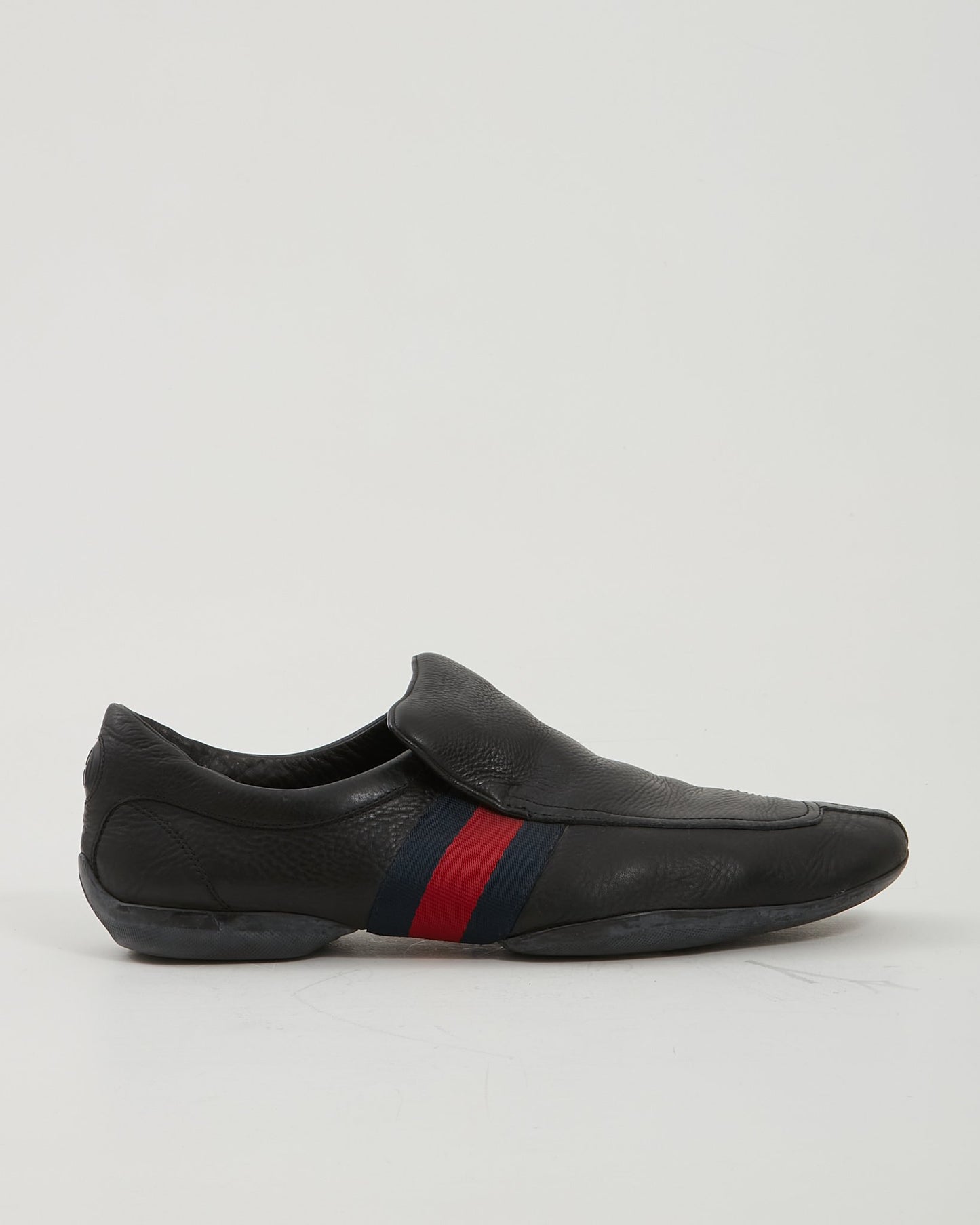 Gucci Black Leather Web Slip On Loafers - 11