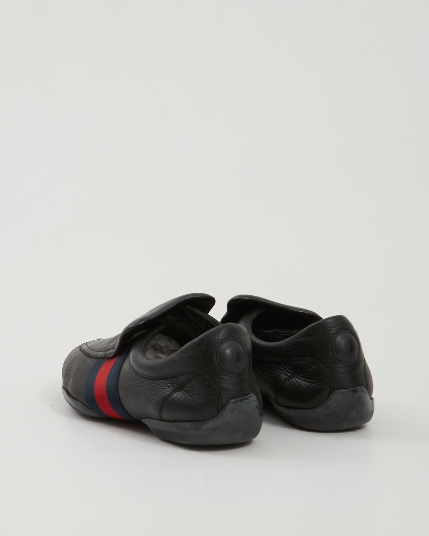 Gucci Black Leather Web Slip On Loafers - 11