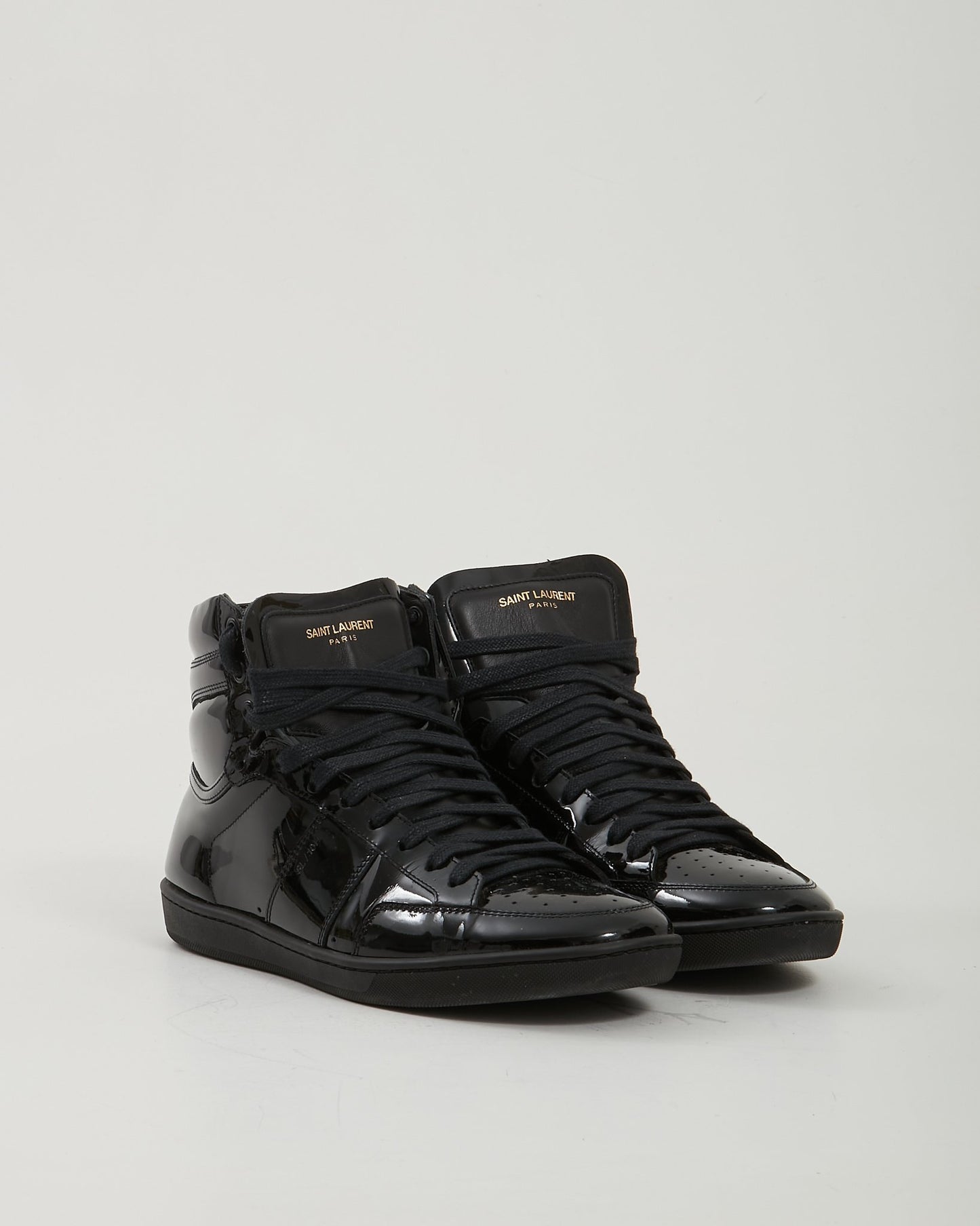 Saint Laurent Black Patent SL/10H High Top Sneakers - 42