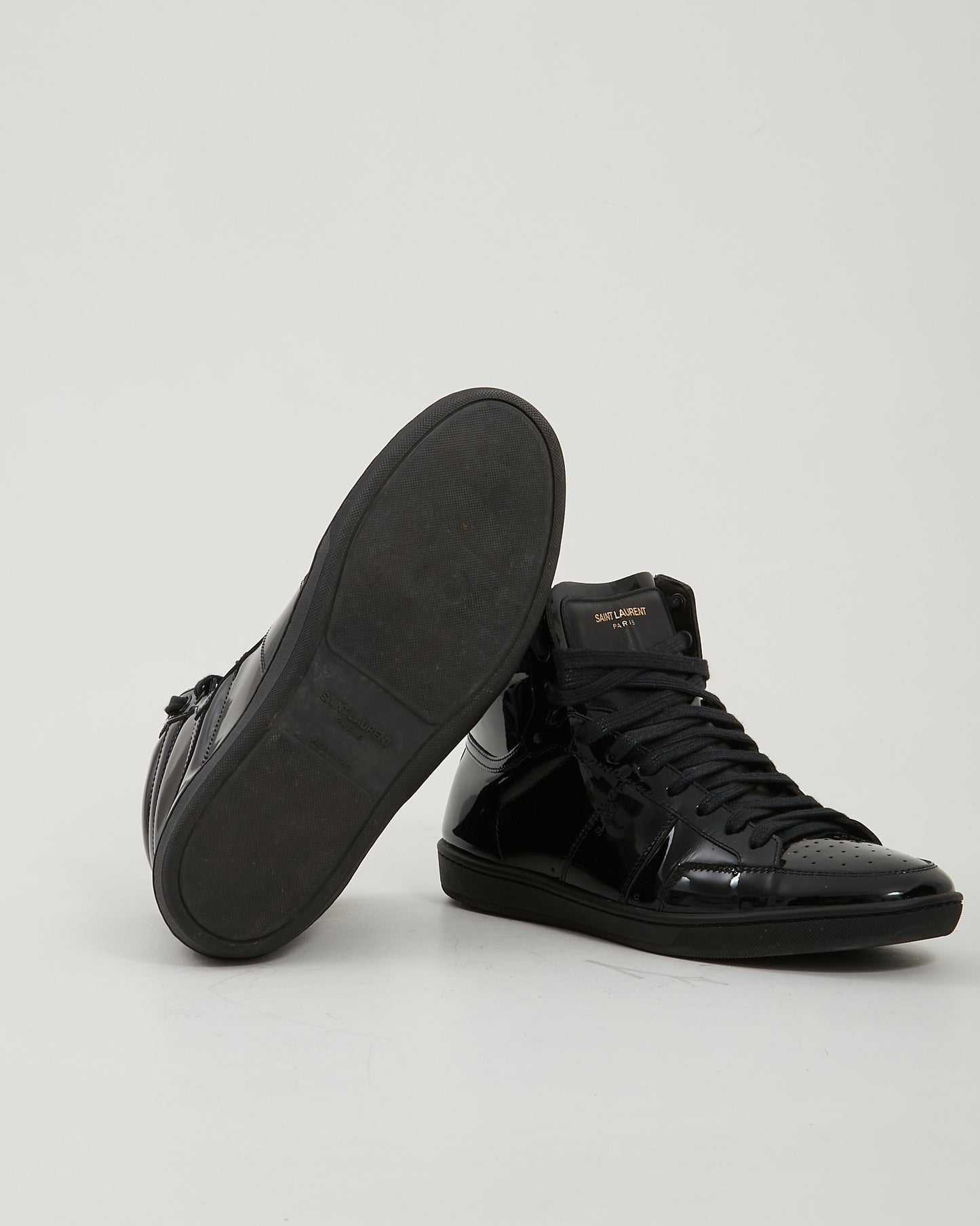 Saint Laurent Black Patent SL/10H High Top Sneakers - 42