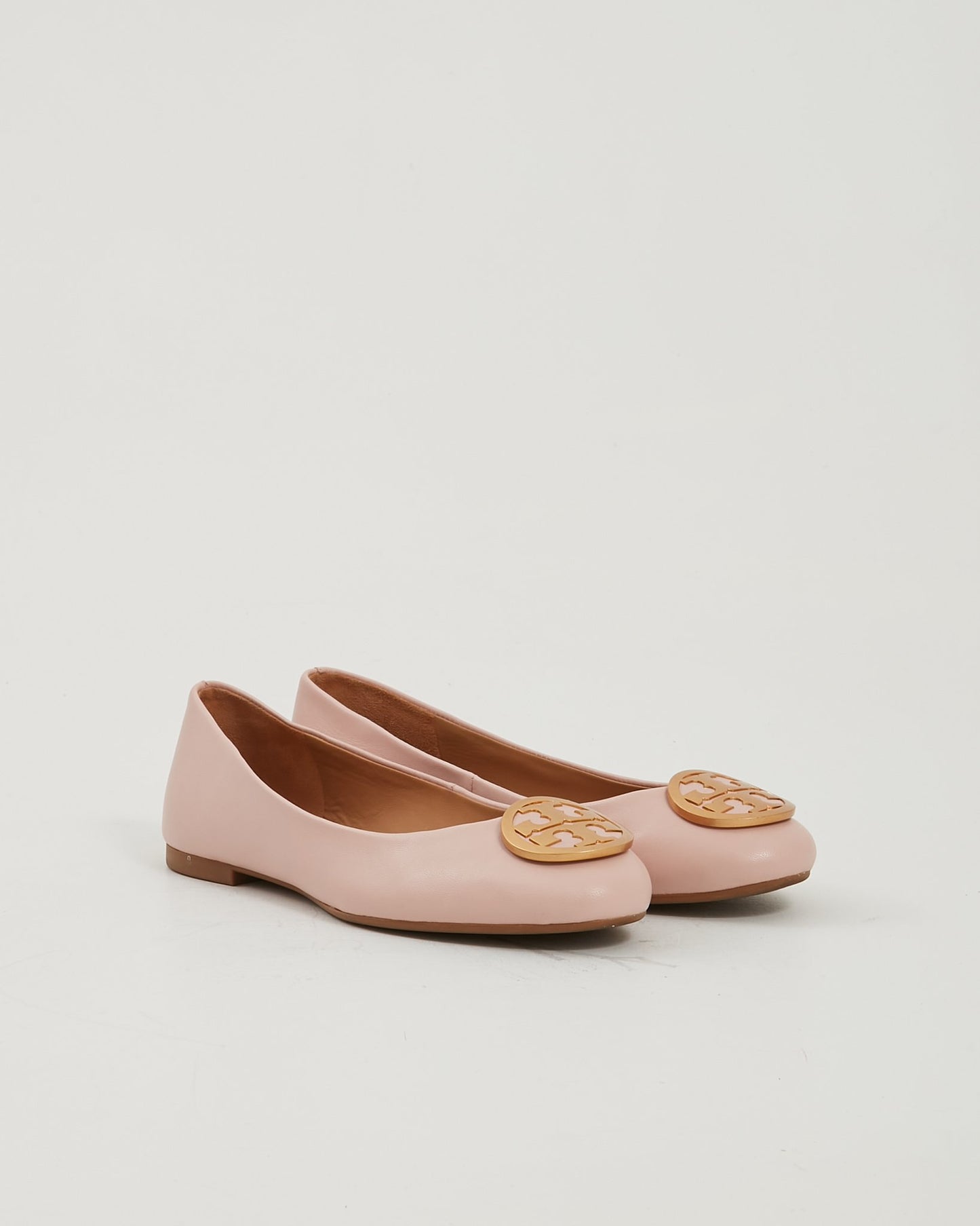 Tory Burch Pink Leather Gold Logo Flats - 35.5