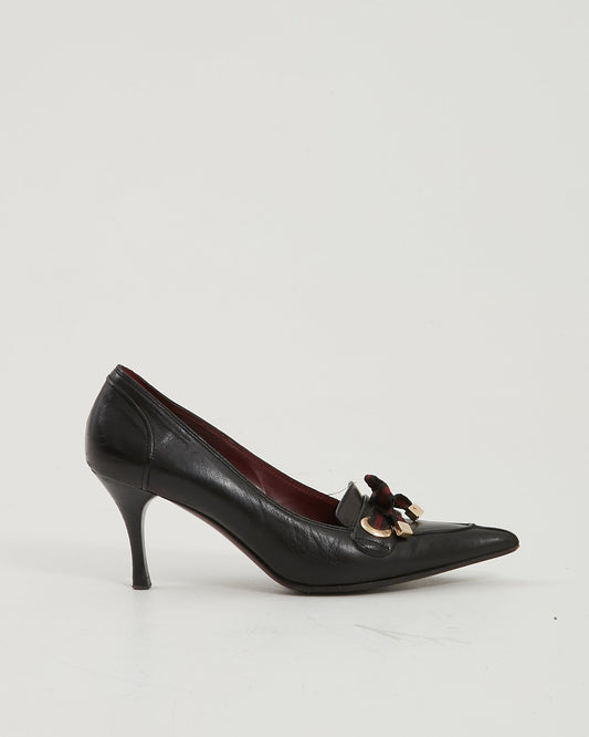 Gucci Black Vintage Leather Point Toe Web Pumps - 6