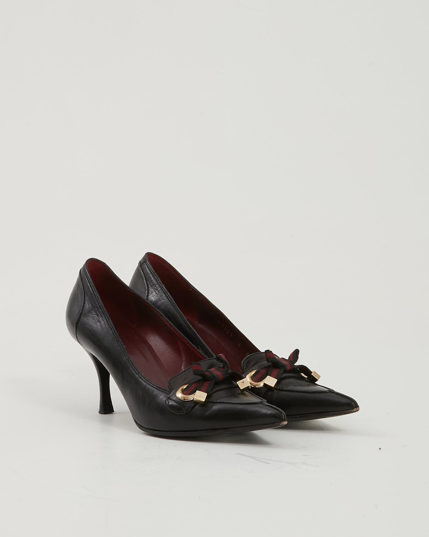 Gucci Black Vintage Leather Point Toe Web Pumps - 6