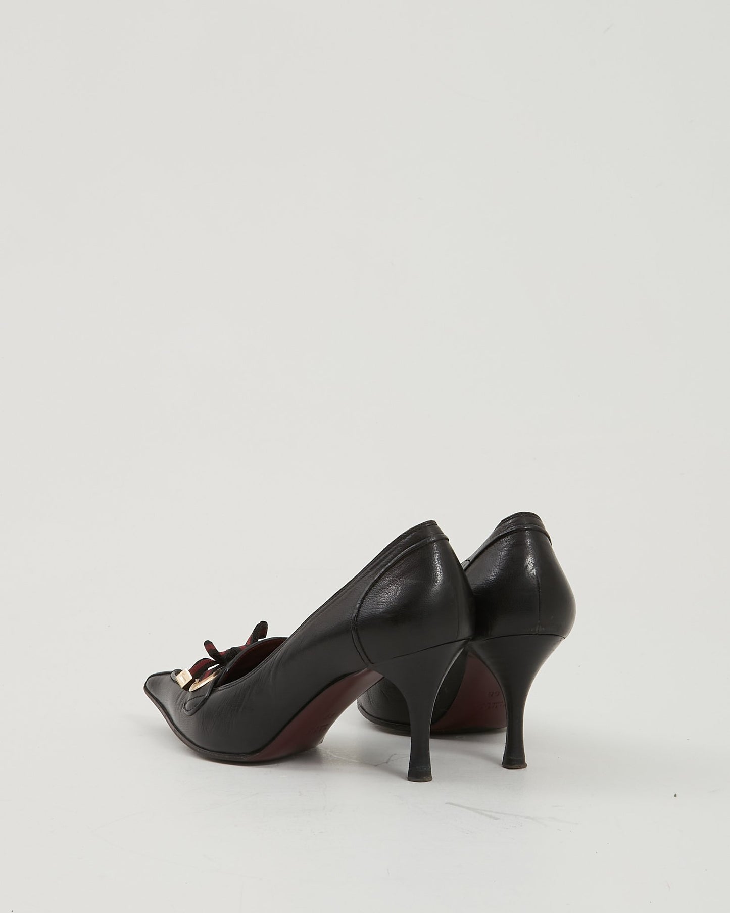 Gucci Black Vintage Leather Point Toe Web Pumps - 6