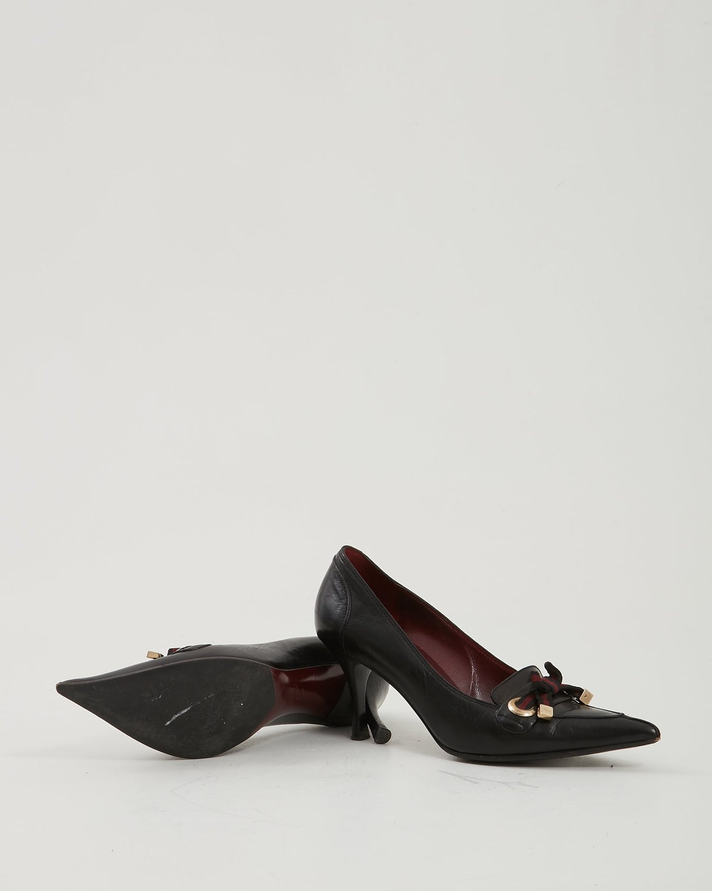 Gucci Black Vintage Leather Point Toe Web Pumps - 6