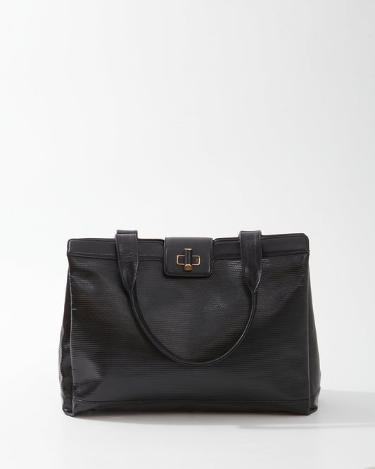 Sac à poignée supérieure vintage en cuir texturé noir Gucci