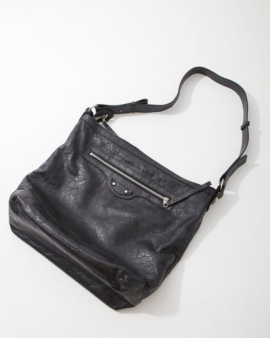 Balenciaga Grand sac hobo en cuir noir Motocross Classic Day