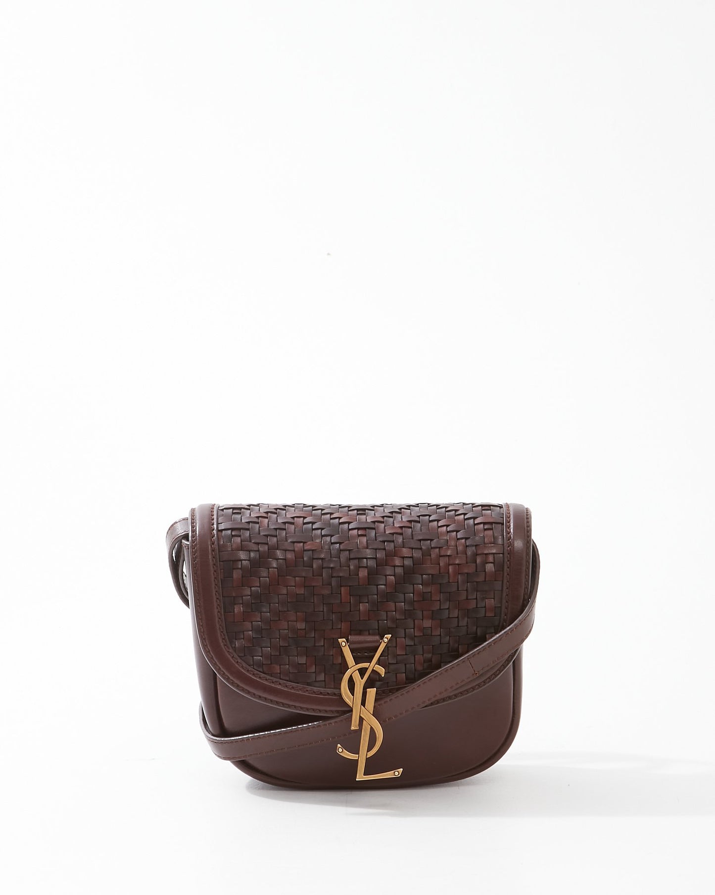 Saint Laurent Brown Woven Leather Small Kaia Bag