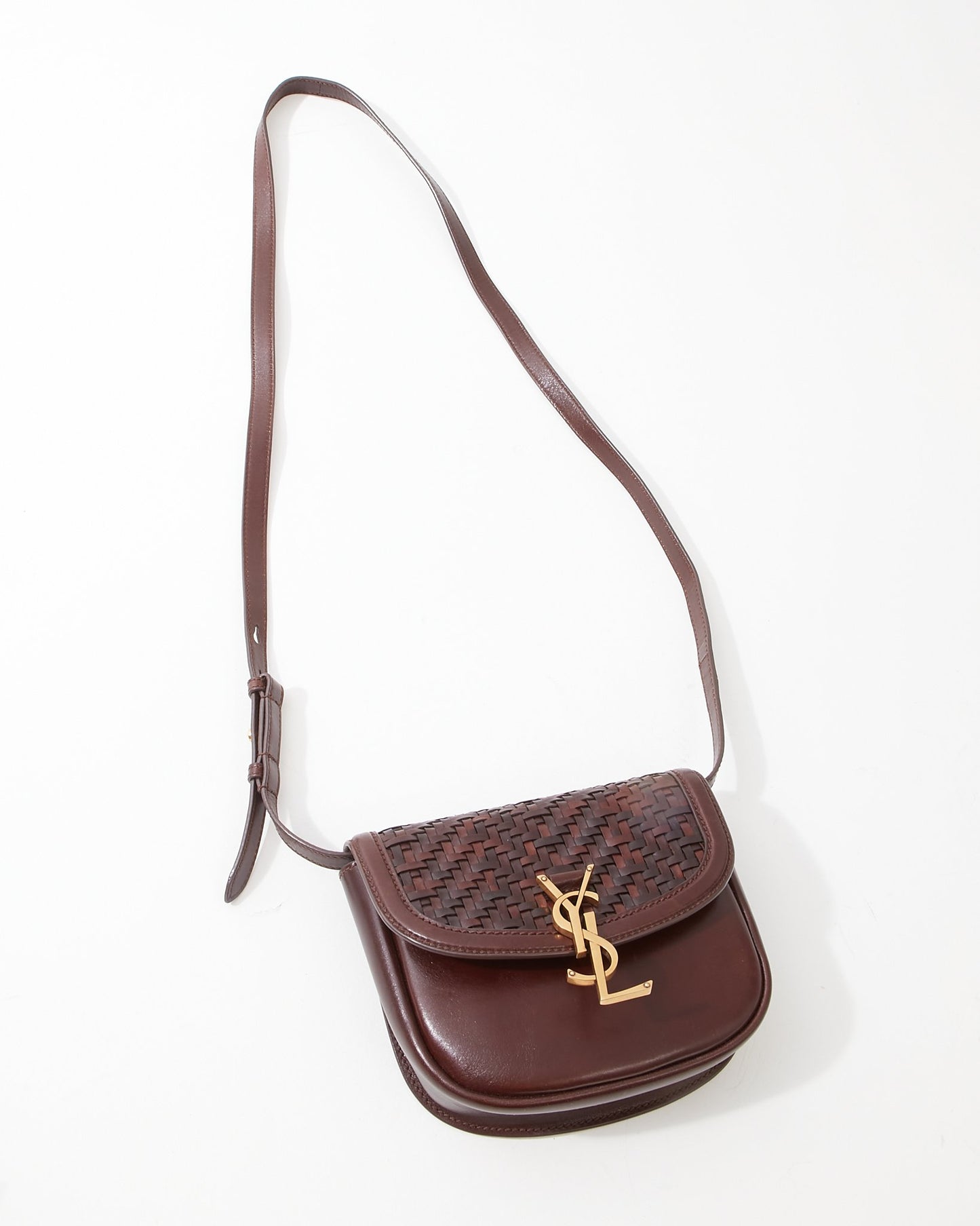 Saint Laurent Brown Woven Leather Small Kaia Bag